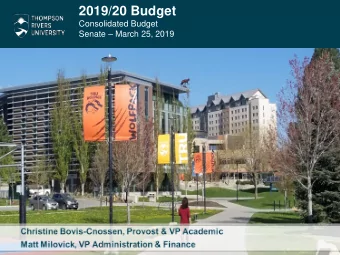 2019/20 Budget  Consolidated Budget  Senate  March 25, 2019  2019/20 Budget  Presentation