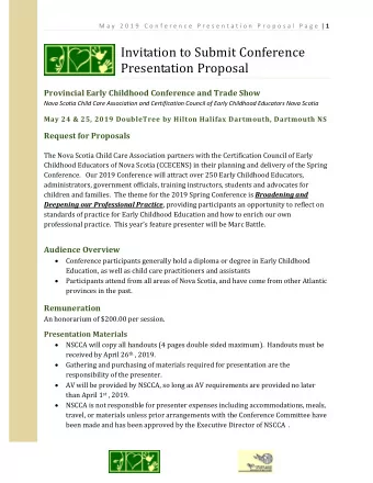 Invitation to Submit Conference  Presentation Proposal  Provincial Early Childhood Conference and