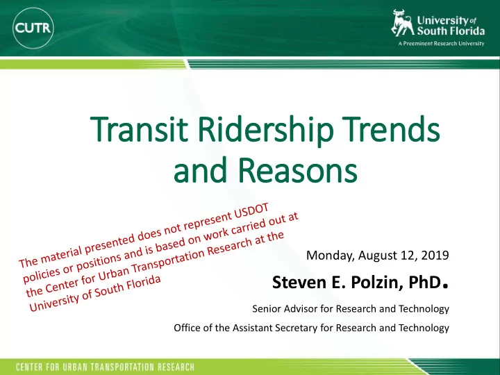 transit ri ridership trends and reasons