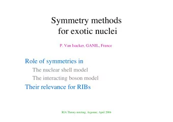 Symmetry methods  for exotic nuclei  P. Van Isacker, GANIL, France  Role of symmetries in  The