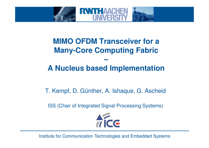 mimo ofdm transceiver for a many core computing fabric a