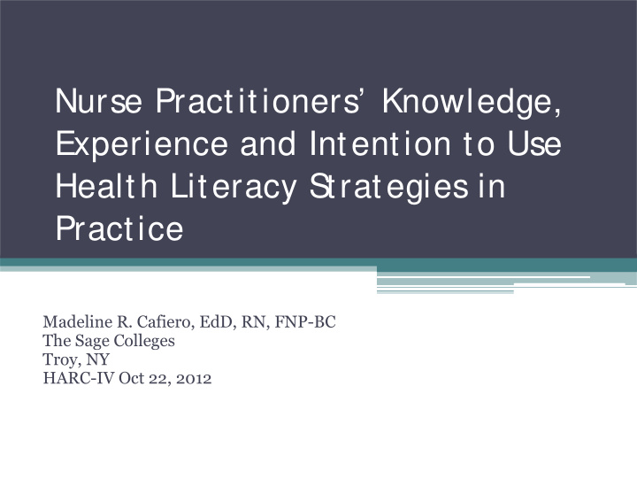 nurse practitioners knowledge experience and intention to