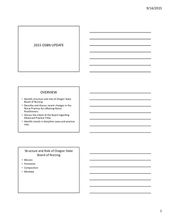 2015 OSBN UPDATE  OVERVIEW  Identify structure and role of Oregon State Board of Nursing