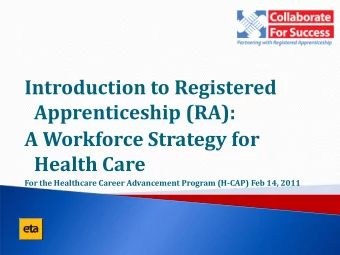 Apprenticeship (RA):  A Workforce Strategy for  Health Care  For the Healthcare Career Advancement