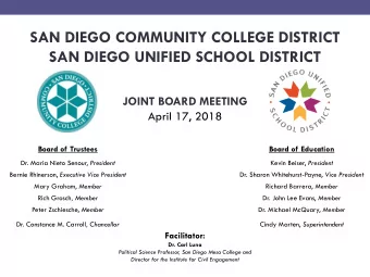 SAN DIEGO COMMUNITY COLLEGE DISTRICT  SAN DIEGO UNIFIED SCHOOL DISTRICT  JOINT BOARD MEETING  April