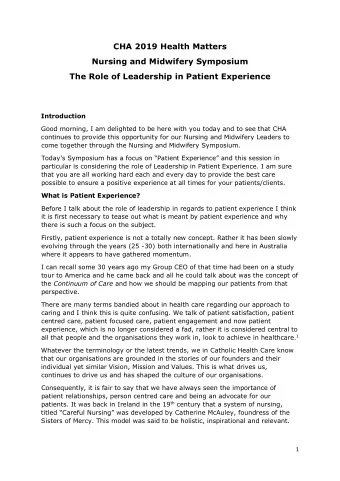 CHA 2019 Health Matters  Nursing and Midwifery Symposium  The Role of Leadership in Patient