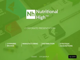 CORPORATE PRESENTATION  CANNABIS  MANUFACTURING  DISTRIBUTION  STRATEGIC  BRANDS  ACQUISITIONS