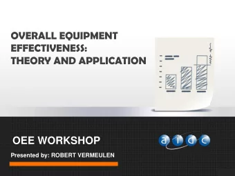 THEORY AND APPLICATION  OEE WORKSHOP  Presented by: ROBERT VERMEULEN  Evolution of OEE The TPM