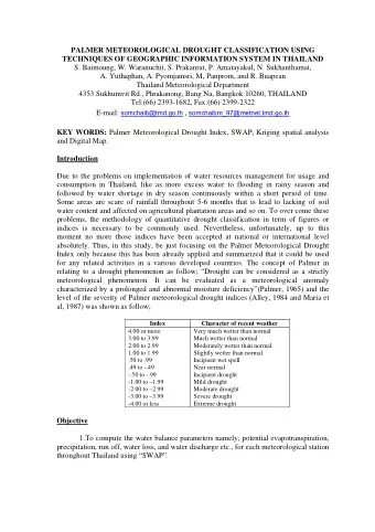 E-mail: somchaib@tmd.go.th , somchaibm_97@metnet.tmd.go.th KEY WORDS: Palmer Meteorological Drought
