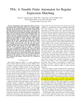 TFA: A Tunable Finite Automaton for Regular  Expression Matching Yang Xu  , Junchen Jiang  ,