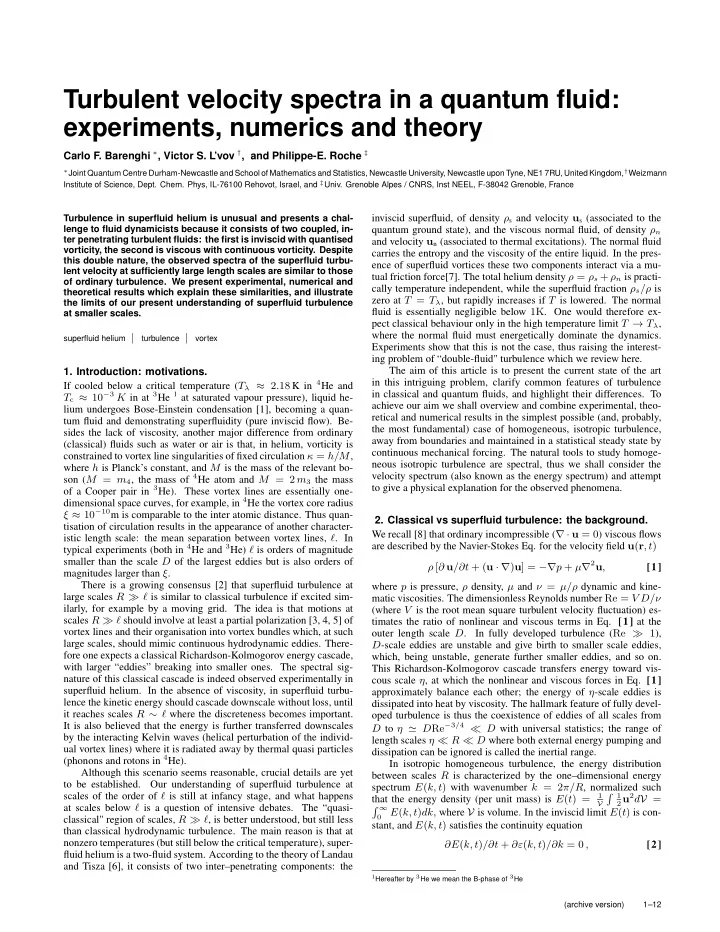 turbulent velocity spectra in a quantum fluid experiments