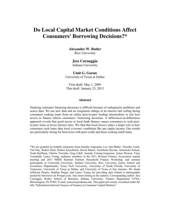do local capital market conditions affect consumers