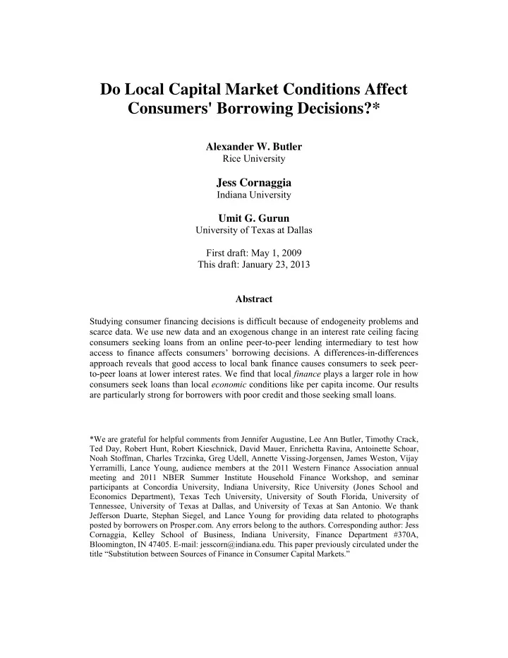 do local capital market conditions affect consumers