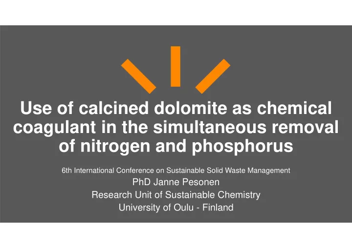 use of calcined dolomite as chemical coagulant in the
