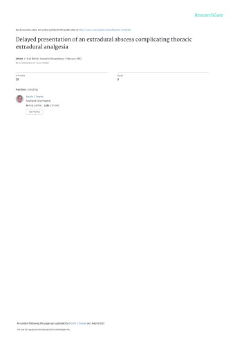 Delayed presentation of an extradural abscess complicating thoracic  extradural analgesia Article