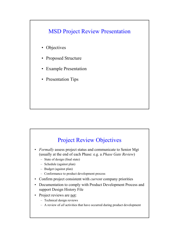 msd project review presentation