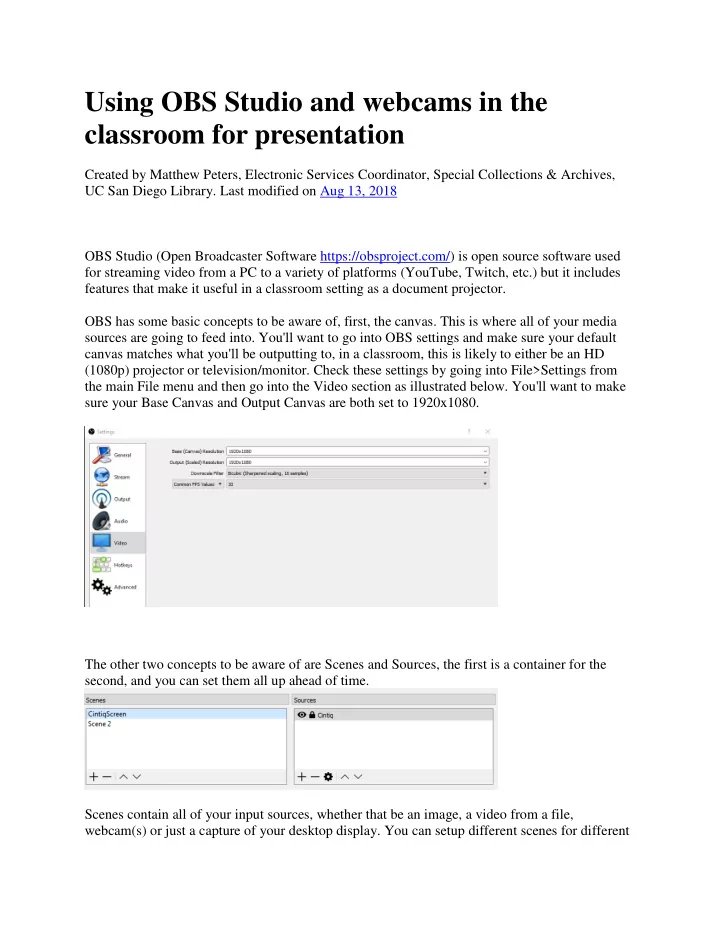 using obs studio and webcams in the classroom for