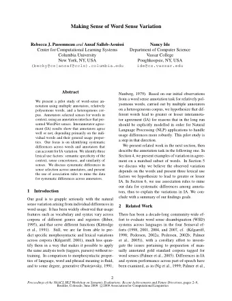 Making Sense of Word Sense Variation Rebecca J. Passonneau and Ansaf Salleb-Aouissi  Nancy Ide
