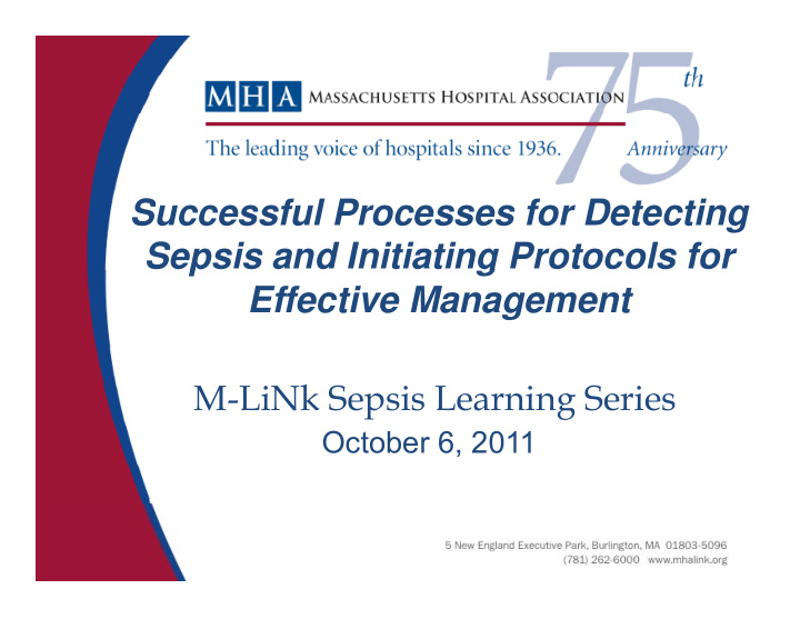 successful processes for detecting sepsis and initiating