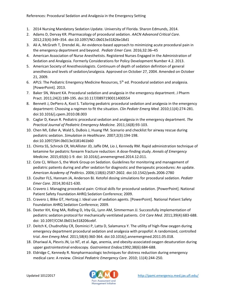 references procedural sedation and analgesia in the