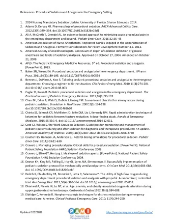 References: Procedural Sedation and Analgesia in the Emergency Setting 1. 2014 Nursing Mandatory