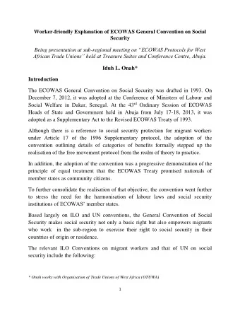 Worker-friendly Explanation of ECOWAS General Convention on Social  Security Being presentation at