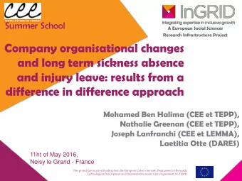 and injury leave: results from a  difference in difference approach  Mohamed Ben Halima (CEE et