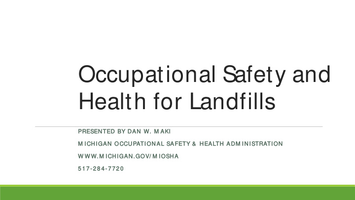 occupational safety and health for landfills