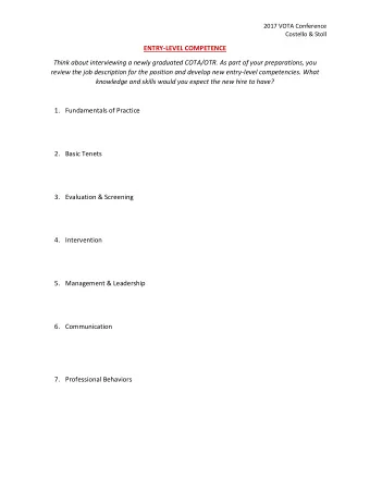 2017 VOTA Conference  Costello &amp; Stoll  SITE-SPECIFIC FIELDWORK OBJECTIVES We wont have time
