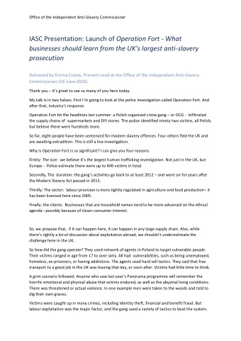 IASC Presentation: Launch of Operation Fort - What businesses should learn from the UKs largest