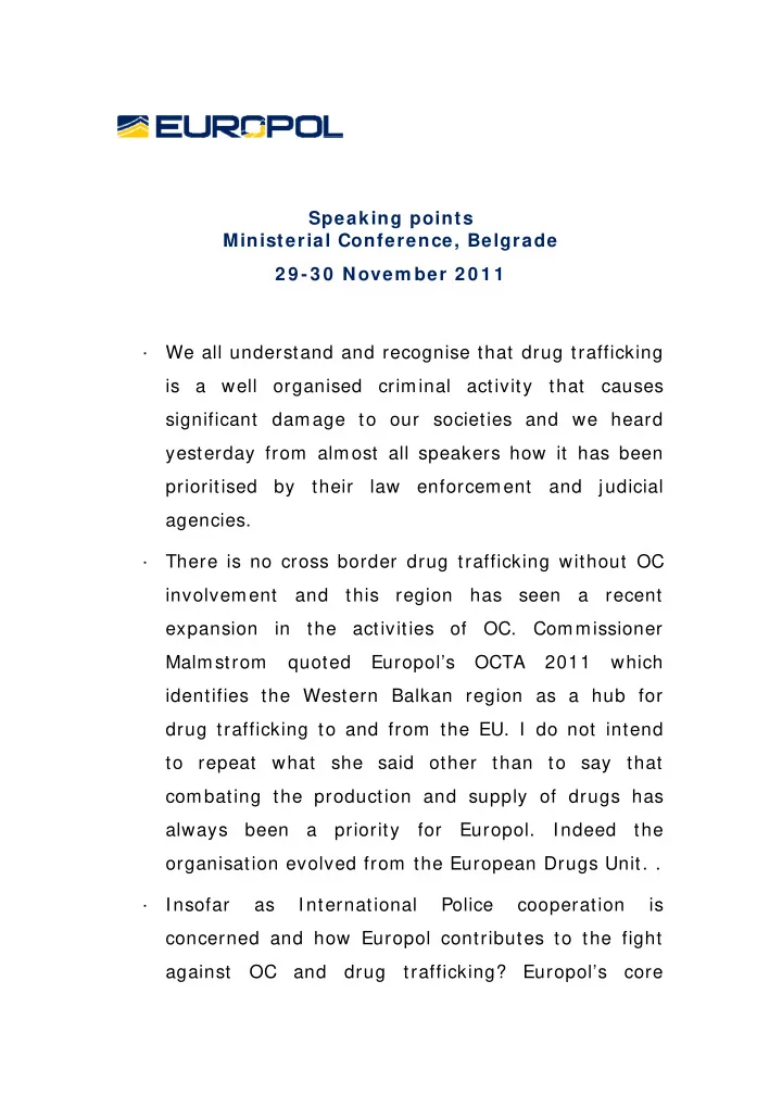 speaking points ministerial conference belgrade 2 9 3 0