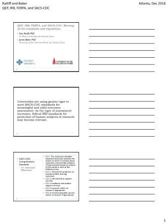 Ratliff and Baker  Atlanta, Dec 2016  QEP, IRB, FERPA, and SACS-COC  QEP, IRB, FERPA, and SACS-COC: