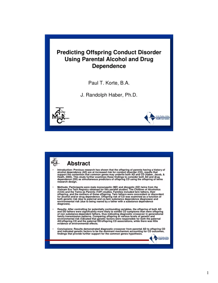 predicting offspring conduct disorder using parental