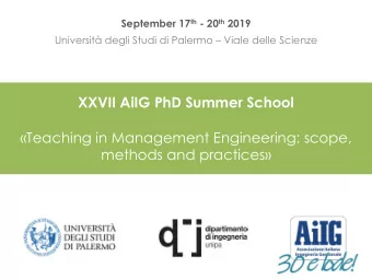 XXVII AiIG PhD Summer School  Teaching in Management Engineering: scope,  methods and practices