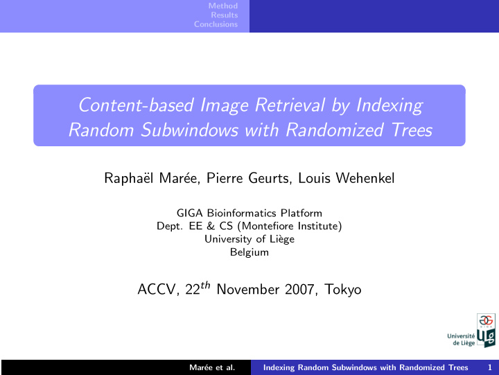 content based image retrieval by indexing random