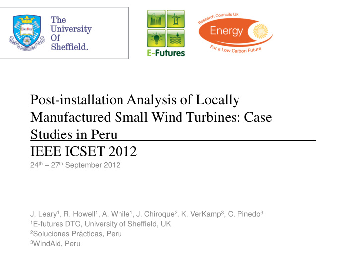 post installation analysis of locally manufactured small
