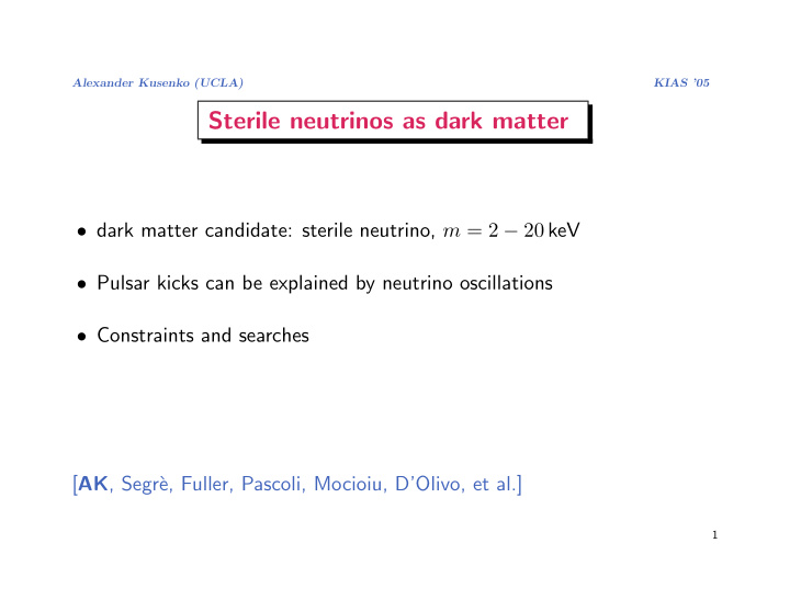 sterile neutrinos as dark matter
