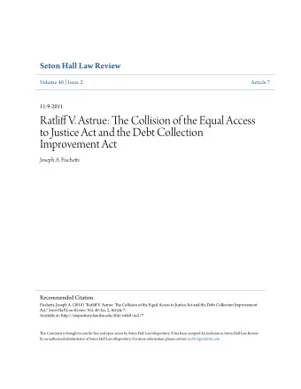 Ratlifg V. Astrue: Tie Collision of the Equal Access  to Justice Act and the Debt Collection