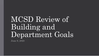 Building and  Department Goals  June 9, 2020  Support our Schools,  Students, Teachers and  Support