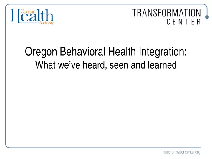oregon behavioral health integration