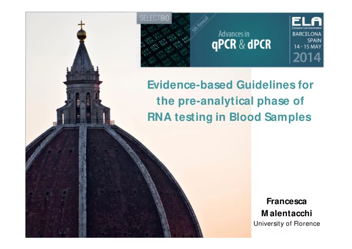 evidence based guidelines for the pre analytical phase of