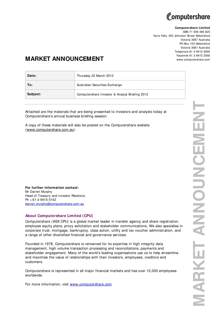 market announcement