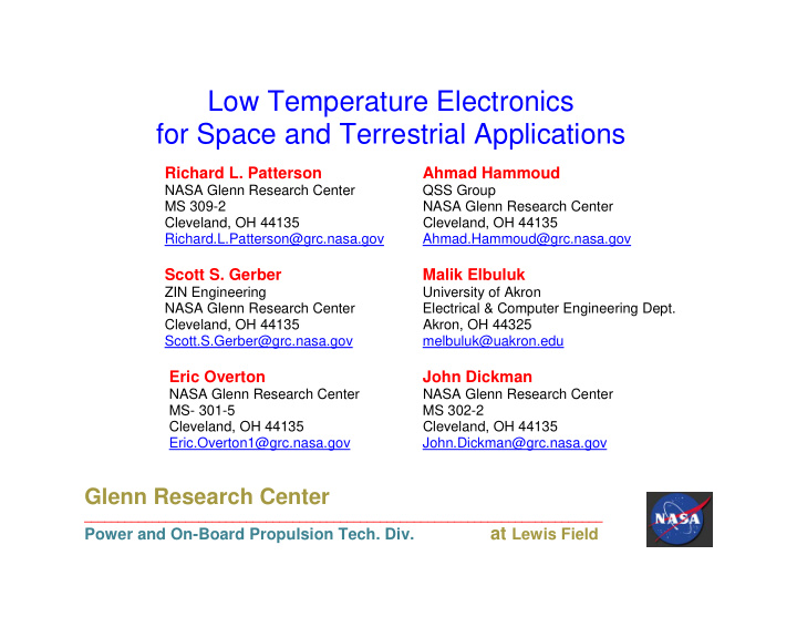 low temperature electronics for space and terrestrial