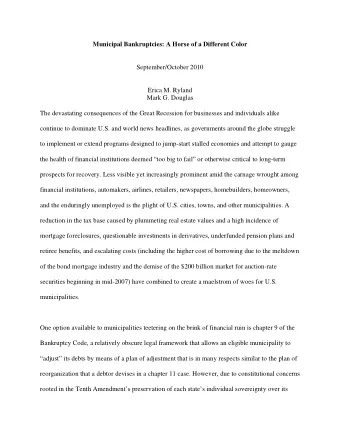 Municipal Bankruptcies: A Horse of a Different Color  September/October 2010  Erica M. Ryland  Mark
