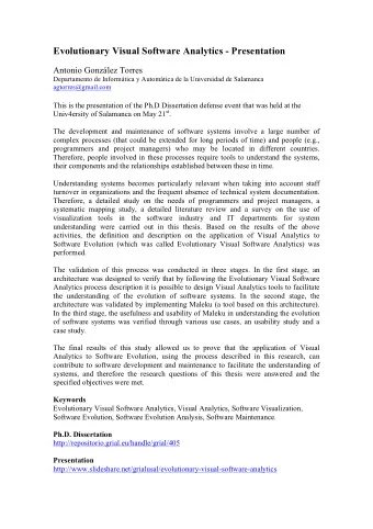 Evolutionary Visual Software Analytics - Presentation  Antonio Gonzlez Torres  Departamento de