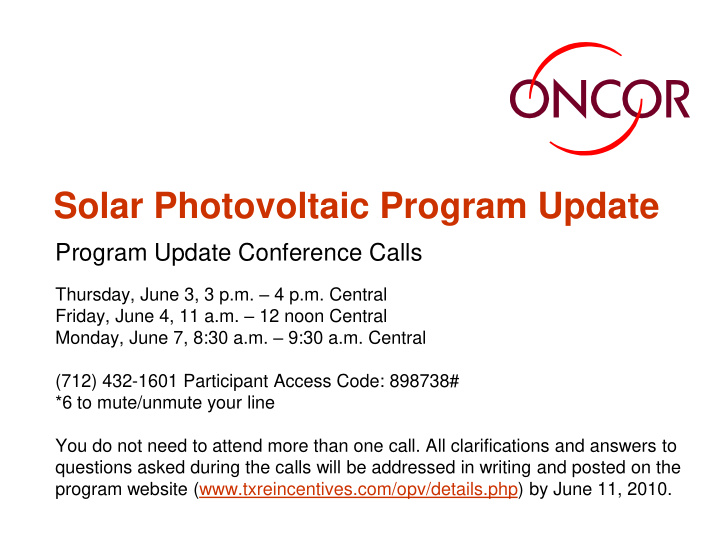 solar photovoltaic program update