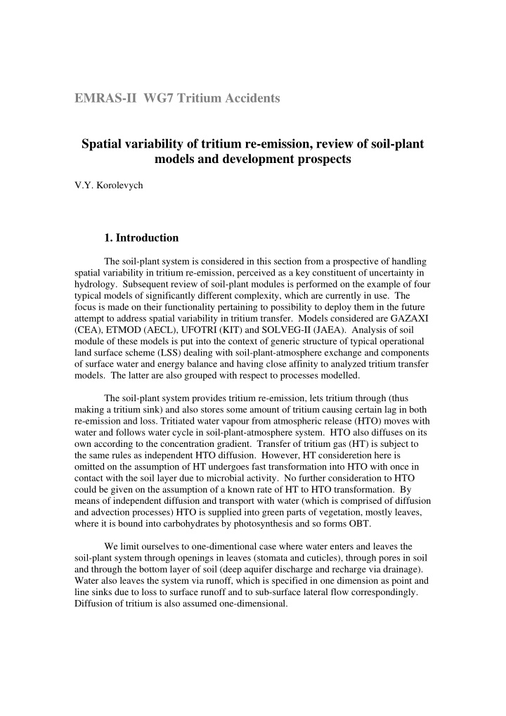 emras ii wg7 tritium accidents spatial variability of