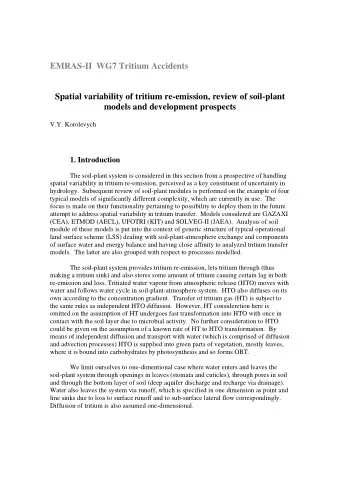 EMRAS-II  WG7 Tritium Accidents  Spatial variability of tritium re-emission, review of soil-plant
