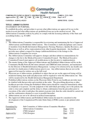 CORPORATE CLINICAL POLICY AND PROCEDURE  CORP.#:  CLN: 3010  Page 1 of 37  Approved For:  X    CHE