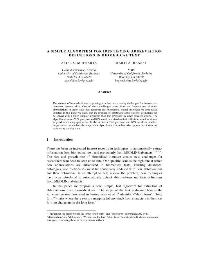 a simple algorithm for identifying abbreviation